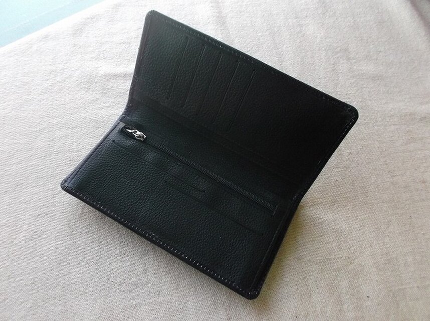 本革　長財布　 ヌメ革　黒色　レザークラフト ハンドメイド レザークラフト長財布 | iichi 日々の暮らしを心地よくする