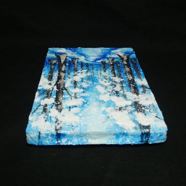 油絵 原画 油彩画 絵画 「白銀の森の小道」 冬 景色 風景画 インテリア