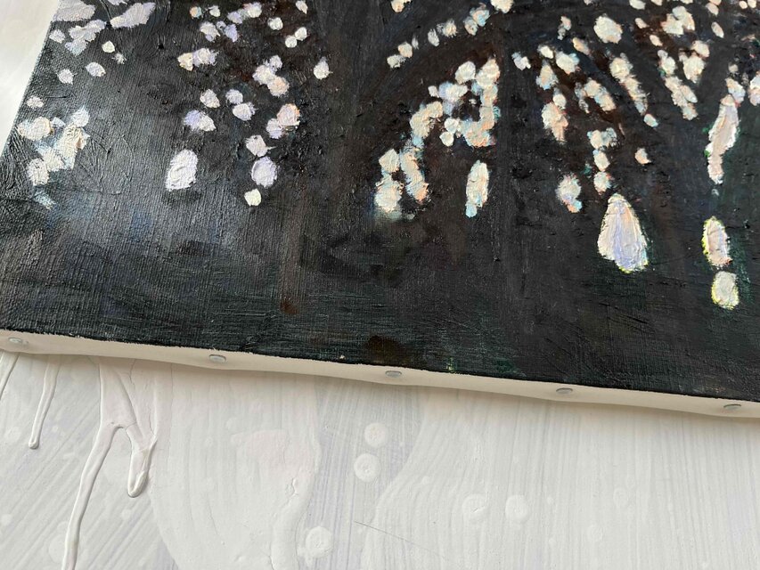 油彩画 原画「キラメク木漏れ日」アート 絵画 32×41㎝ F6 キャンバス