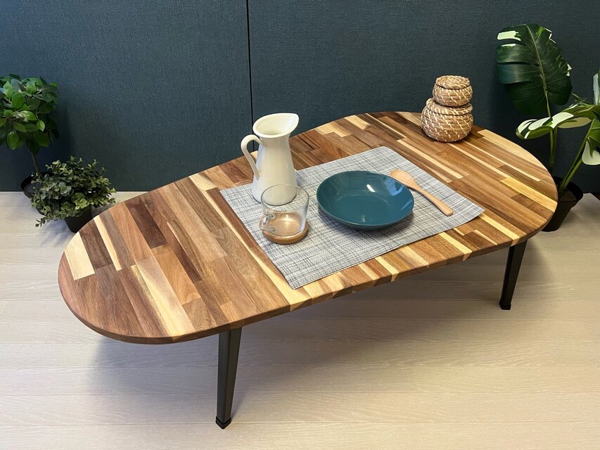 送料無料】 ローテーブル だるま形 120cm 60cm アカシア 折りたたみ脚