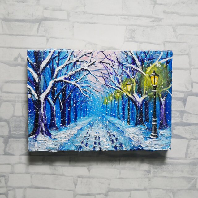 油絵 原画 【雪の散歩道】 絵画 油彩 雪 景色 風景画 冬 | iichi 日々