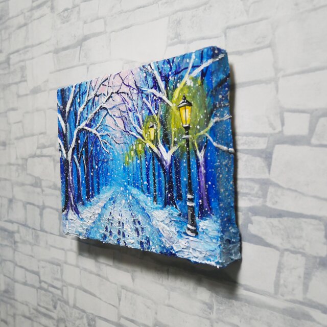 油絵 原画 【雪の散歩道】 絵画 油彩 雪 景色 風景画 冬 | iichi 日々