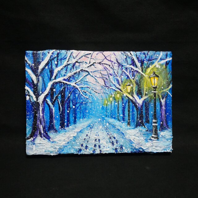 油絵 原画 【雪の散歩道】 絵画 油彩 雪 景色 風景画 冬 | iichi 日々