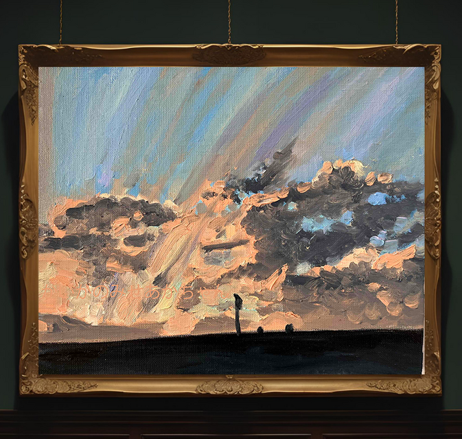 油彩画 原画「私は沈むが私の残影を星に継がせよう」アート 絵画 22×27