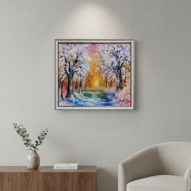 油絵 原画 「冬の夕陽」 絵画 油彩画 インテリア 雑貨 壁掛け | iichi