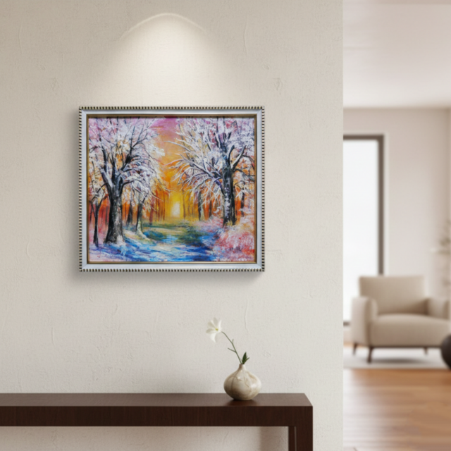 油絵 原画 「冬の夕陽」 絵画 油彩画 インテリア 雑貨 壁掛け | iichi