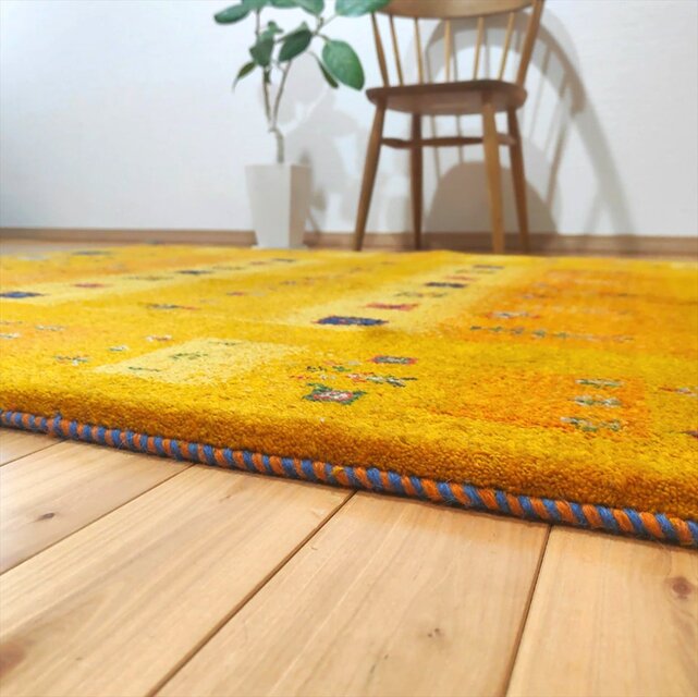 ペルシャ ギャッベ リビング敷き ラグ 197x150cm 黄金色 パネル