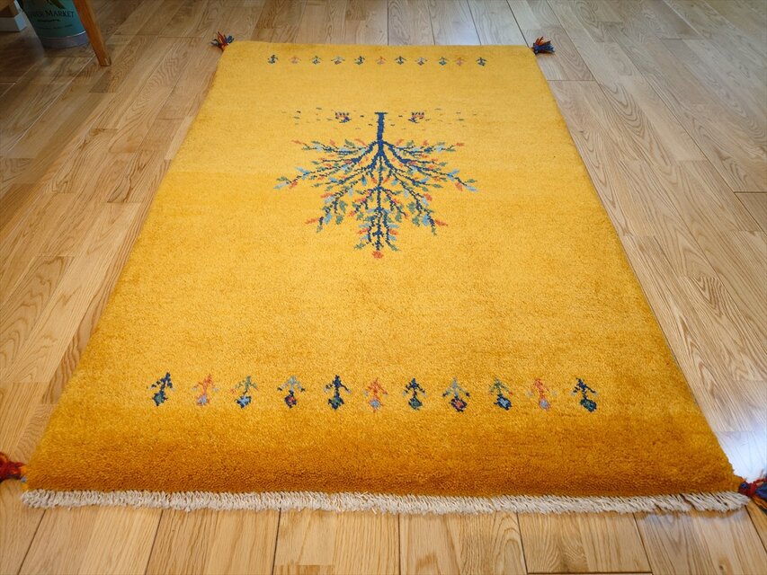 ペルシャ　ギャッベ ミニランナー　115×43 黄金色　ヤギ ペルシャ ギャッベ ミニランナー 115×43 黄金色 ヤギ ペルシャ