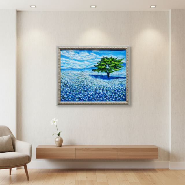 希望を運ぶ青い花【青空のネモフィラの丘】インテリアアート原画