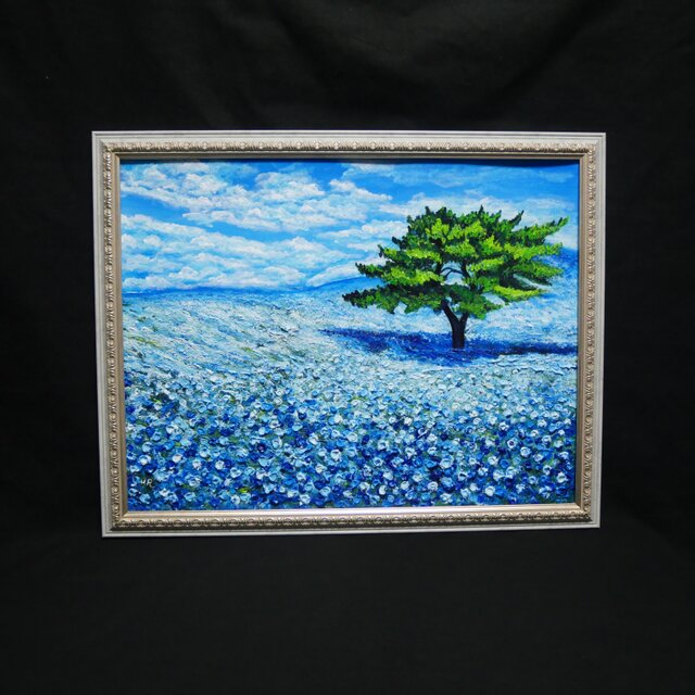 希望を運ぶ青い花【青空のネモフィラの丘】インテリアアート原画