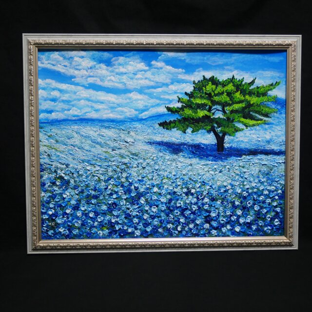 希望を運ぶ青い花【青空のネモフィラの丘】インテリアアート原画