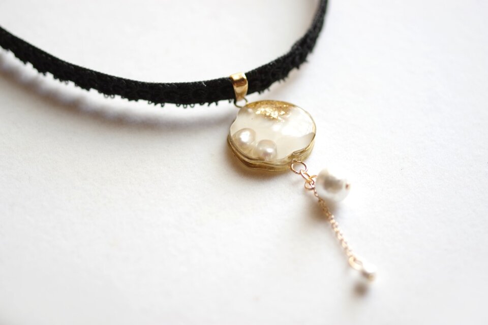 受注製作】レジンアート スライスアゲートとタティングレースと