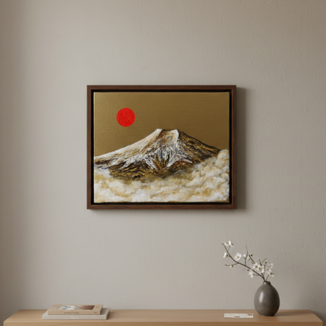 一点物 油彩画【旭日黄金富士】F3号 原画 富士山インテリア | iichi