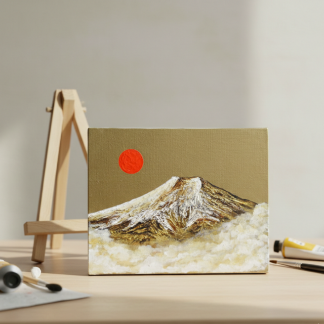 一点物 油彩画【旭日黄金富士】F3号 原画 富士山インテリア | iichi