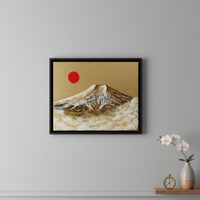 一点物 油彩画【旭日黄金富士】F3号 原画 富士山インテリア | iichi