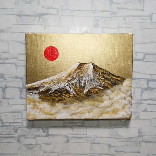 油絵 油彩 油彩画 絵 絵画 ミニ絵画【旭日黄金富士】 一点物 油彩画【旭日黄金富士】F3号 原画 富士山インテリア | iichi