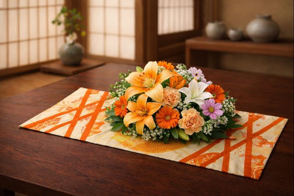 16)2418】32×76cm和風テーブルマット/帯リメイク/敷物・ラグ/日本製