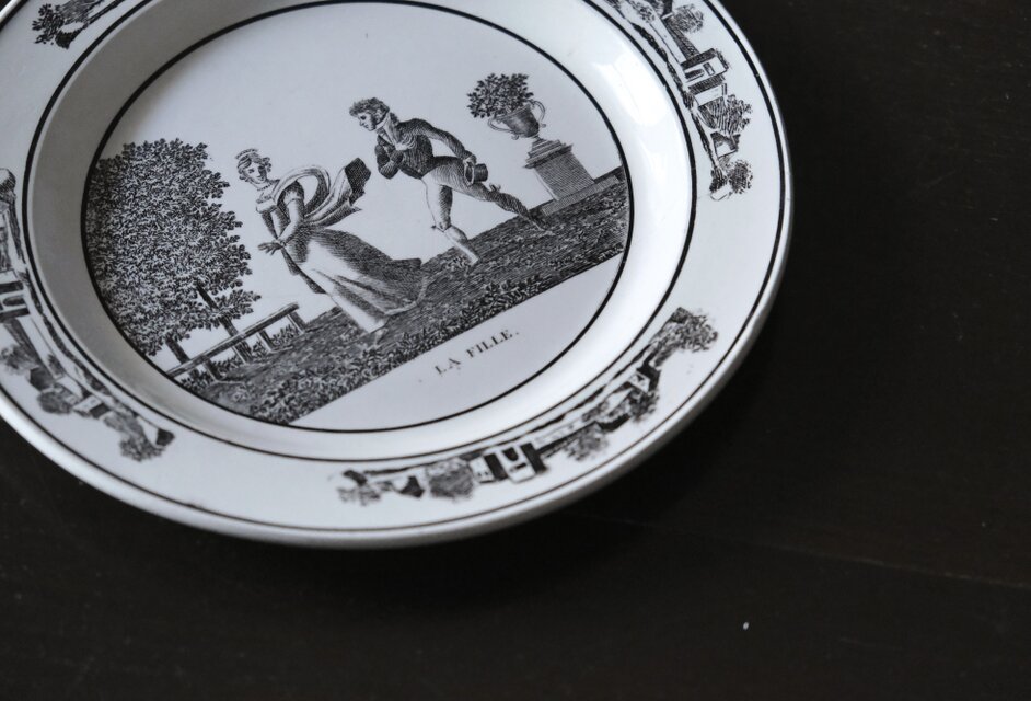 Montereau モントロー ファイアンスフィーヌ グリザイユ 平皿 φ21.6cm