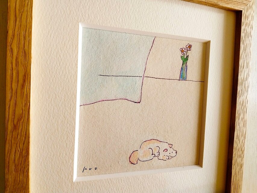 春風が吹く絵】原画「春を告げる」※18㎝角 栗材の木製額縁入り 一点物