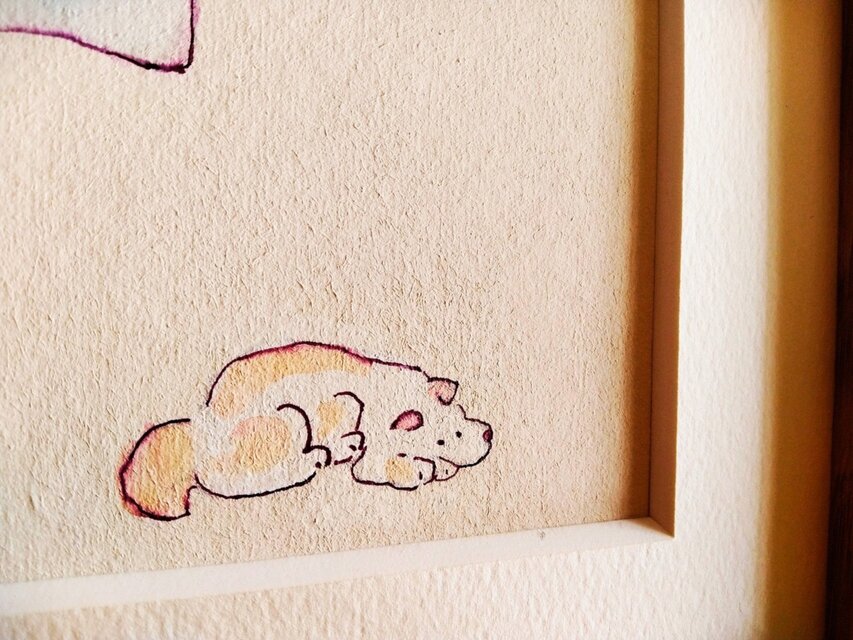 春風が吹く絵】原画「春を告げる」※18㎝角 栗材の木製額縁入り 一点物