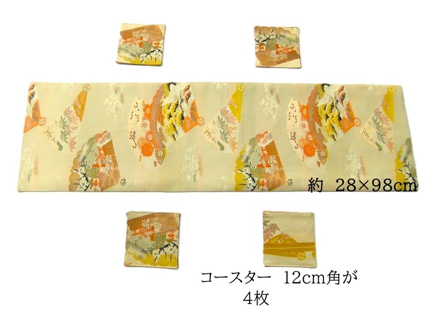 16)2419】28×98cm/アンティーク帯/テーブルセンター・コースターセット
