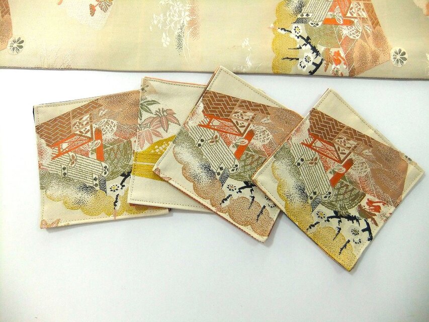 16)2419】28×98cm/アンティーク帯/テーブルセンター・コースターセット