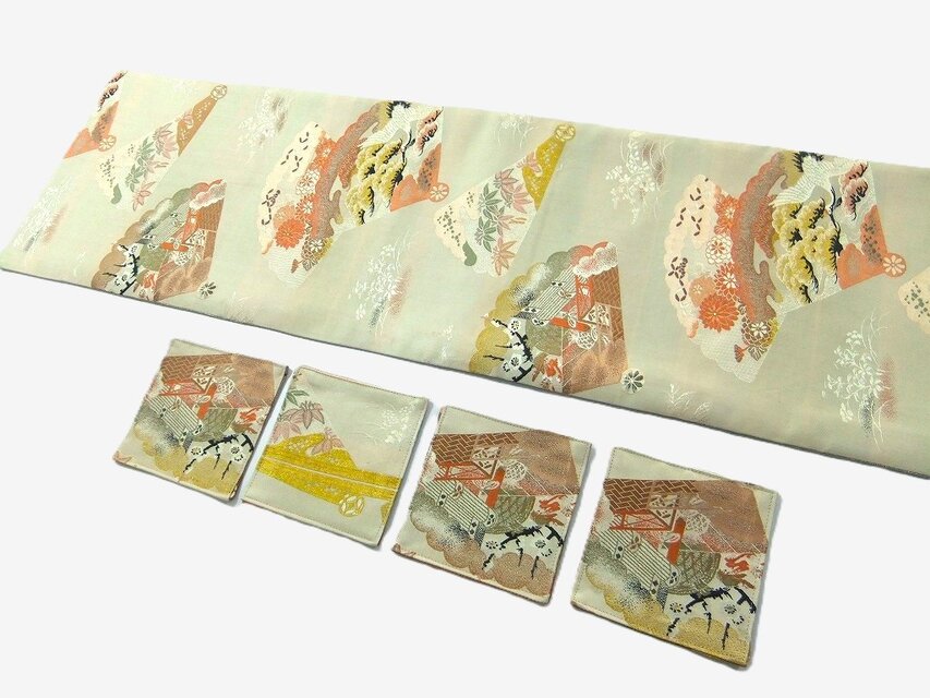16)2419】28×98cm/アンティーク帯/テーブルセンター・コースターセット