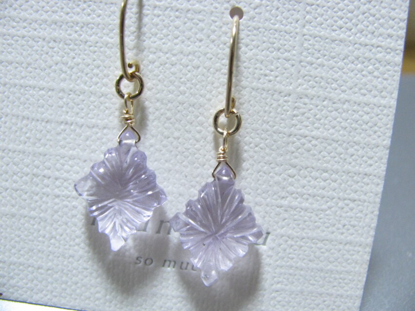 14kgf*宝石質ピンクアメジスト(AAA ローゼンジカービング)のピアス