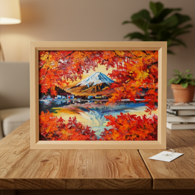 油彩画 原画 絵画「錦秋の富士」秋の風景 インテリア 壁掛け | iichi