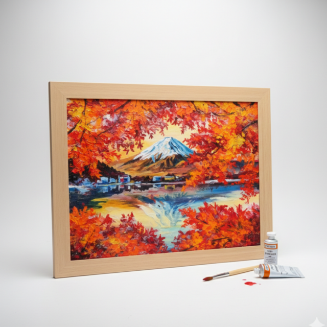 油彩画 原画 絵画「錦秋の富士」秋の風景 インテリア 壁掛け | iichi