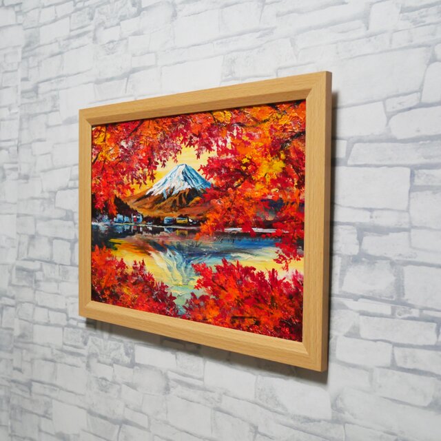 油彩画 原画 絵画「錦秋の富士」秋の風景 インテリア 壁掛け | iichi