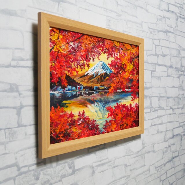油彩画 原画 絵画「錦秋の富士」秋の風景 インテリア 壁掛け | iichi