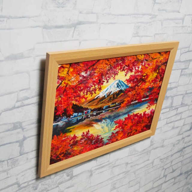 油彩画 原画 絵画「錦秋の富士」秋の風景 インテリア 壁掛け | iichi