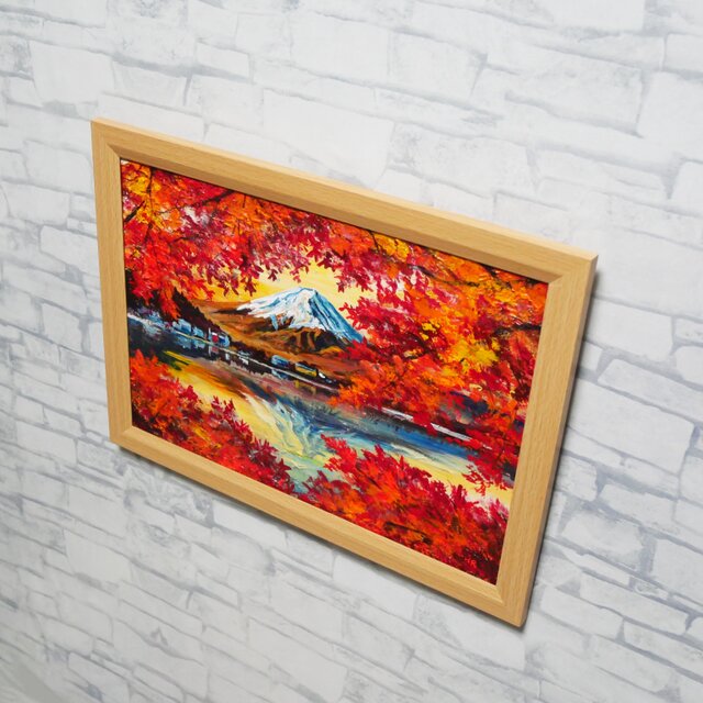 油彩画 原画 絵画「錦秋の富士」秋の風景 インテリア 壁掛け | iichi