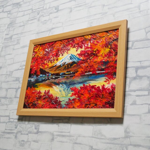 油彩画 原画 絵画「錦秋の富士」秋の風景 インテリア 壁掛け | iichi