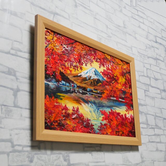 油彩画 原画 絵画「錦秋の富士」秋の風景 インテリア 壁掛け | iichi