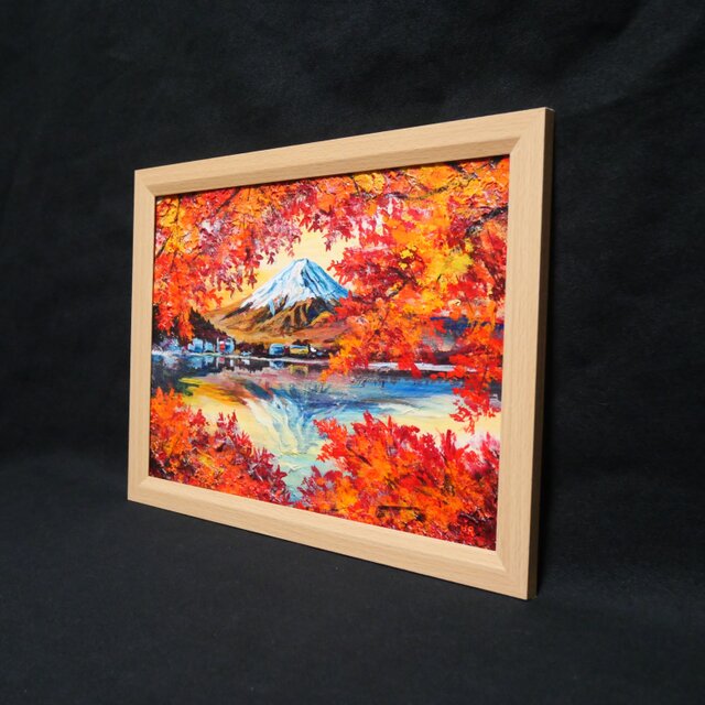 油彩画 原画 絵画「錦秋の富士」秋の風景 インテリア 壁掛け | iichi