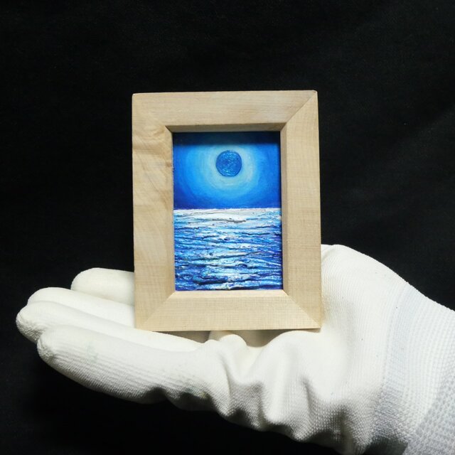 油絵 油彩 油彩画 絵 絵画 ミニ絵画【青い満月】 | iichi 日々の暮らし