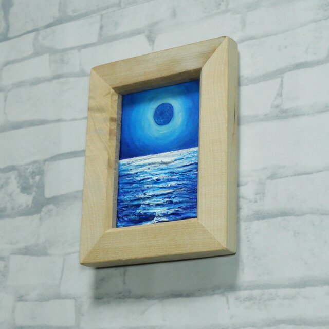油絵 油彩 油彩画 絵 絵画 ミニ絵画【青い満月】 | iichi 日々の暮らし