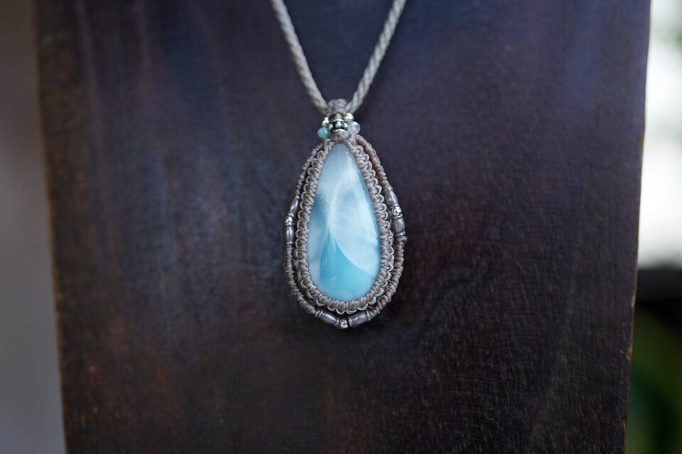 透け感ハッキリ☆ラリマー マクラメネックレス2081 | iichi 日々の