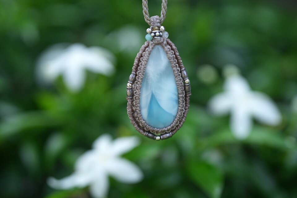 透け感ハッキリ☆ラリマー マクラメネックレス2081 | iichi 日々の