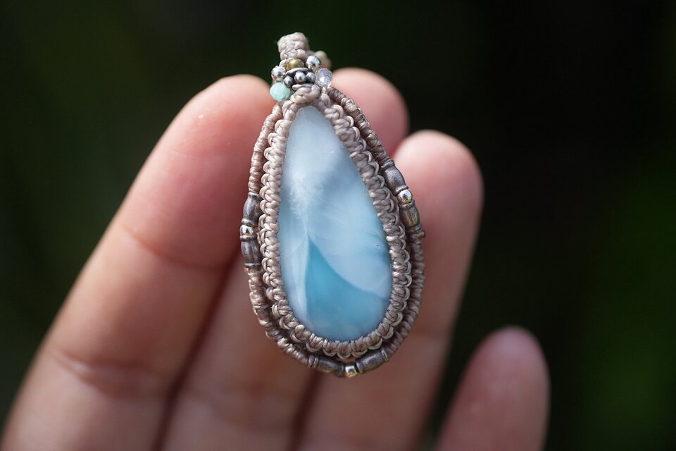 透け感ハッキリ☆ラリマー マクラメネックレス2081 | iichi 日々の