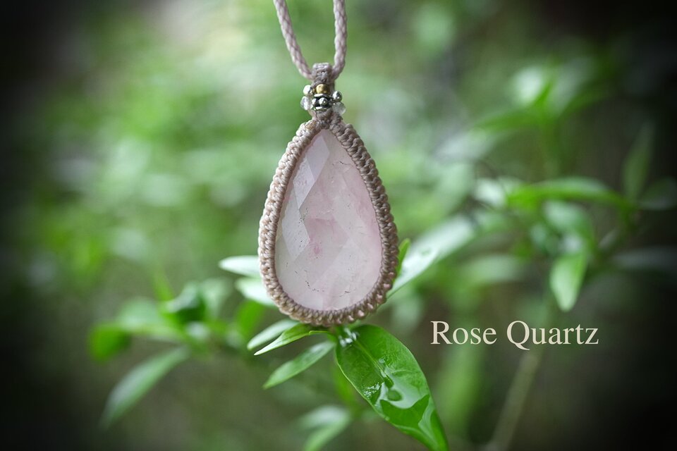 handmade】マクラメ× ラブラドライト&ローズクォーツ ネックレス