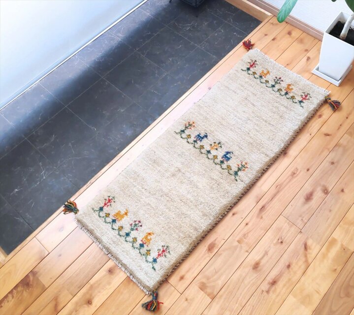 ペルシャ ギャッベ ミニランナー ラグ 113x42㎝ ヤギ 羊 生命の木 花