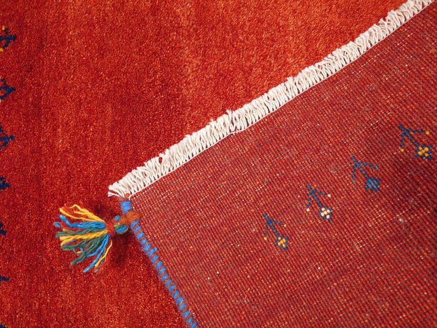 ペルシャ ギャッベ マット大 ラグ 115x84cm 茜色 ザクロの木 ヤギ 生命