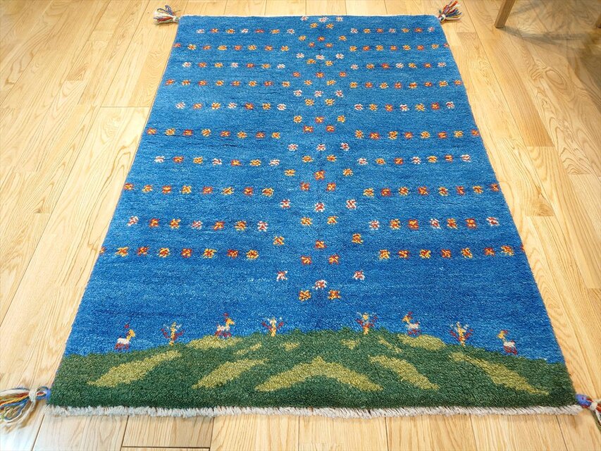 ペルシャ ギャッベ マット大 ラグ 115x82cm 風景 青空 生命の木 RD7269