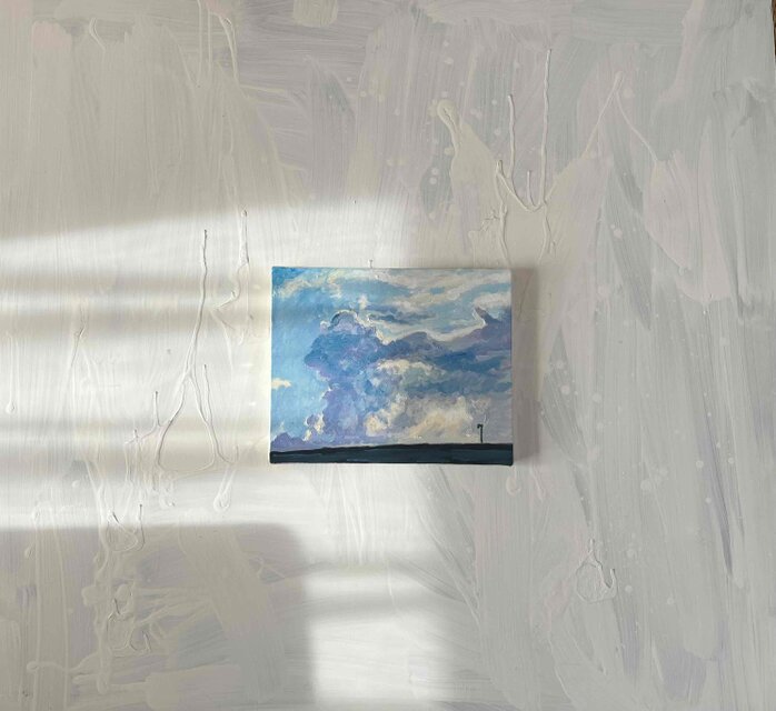 リゾートの綿雲 ／油彩画原画 肉筆油彩画 妻籠宿 澤井 進 F6号 美術品 絵画【ポイント5％還元中