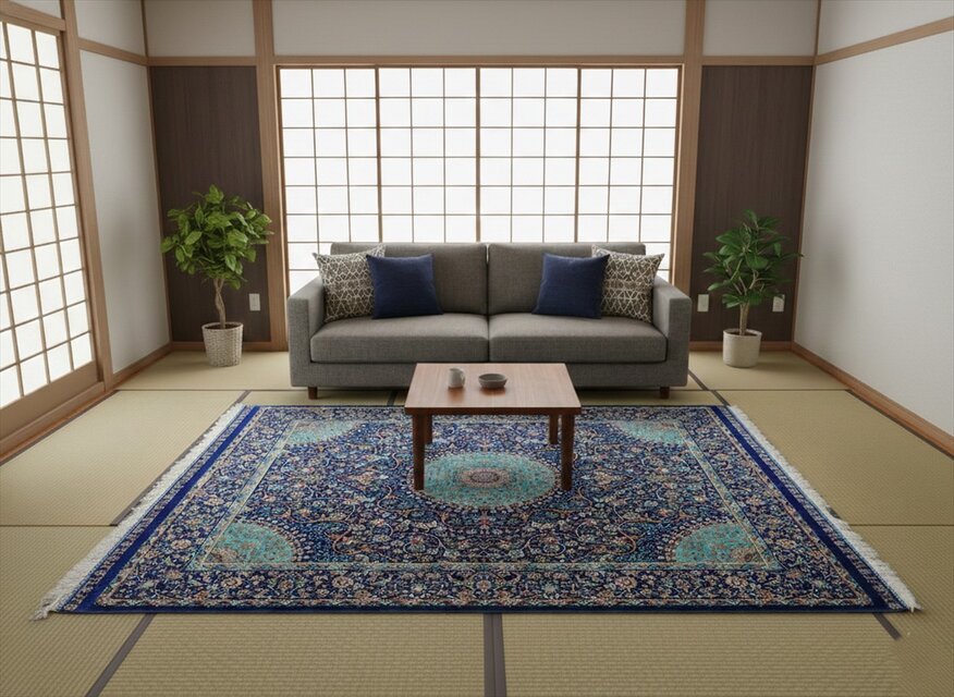 ペルシャ絨毯 ネイアブリシャム ハイブリッド カシャン産 リビング