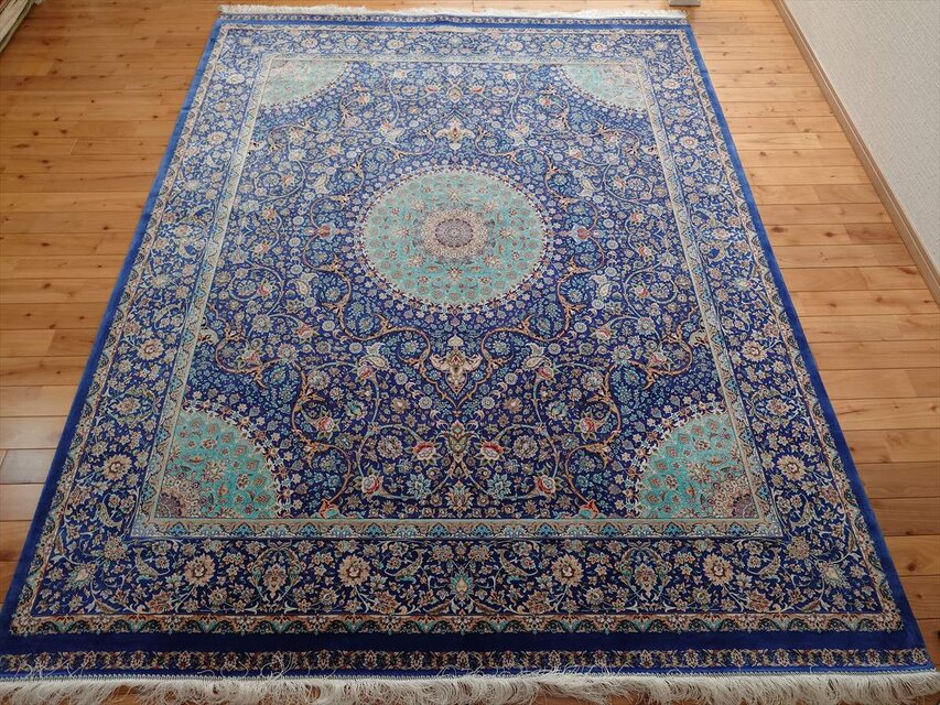 ペルシャ絨毯 ネイアブリシャム ハイブリッド カシャン産 リビング