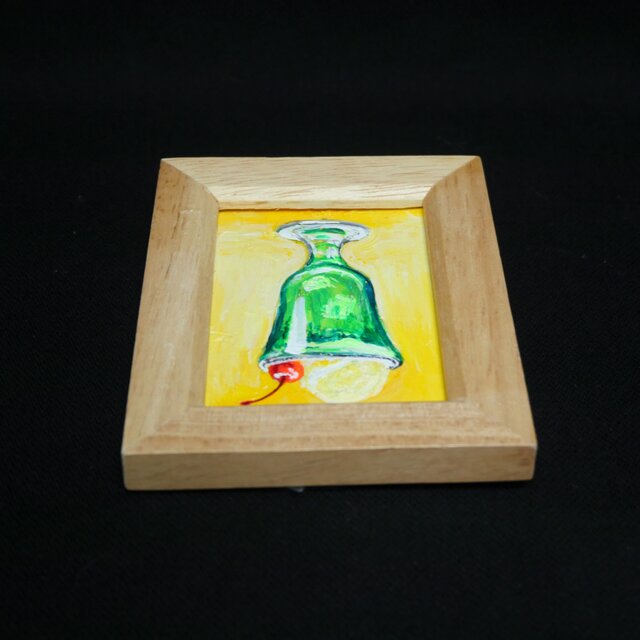 一点物【クリームソーダ】油絵 原画｜手のひらサイズのミニ絵画 木製
